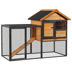 Outdoor Rabbit Cage Elevated Pet House w/ Slide-Out Tray, Natural Wood & Black
