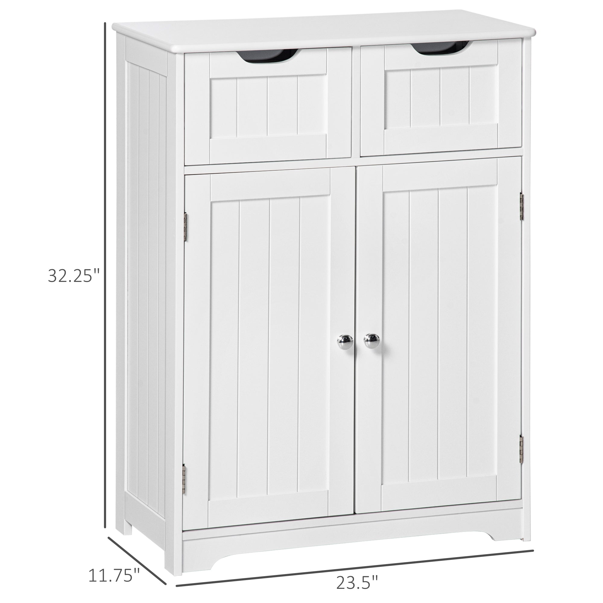 Freestanding Bathroom Storage Cabinet, Floor Cabinet with 2 Drawers, Adjustable Shelf, for Bathroom, Living Room or Entryway, White