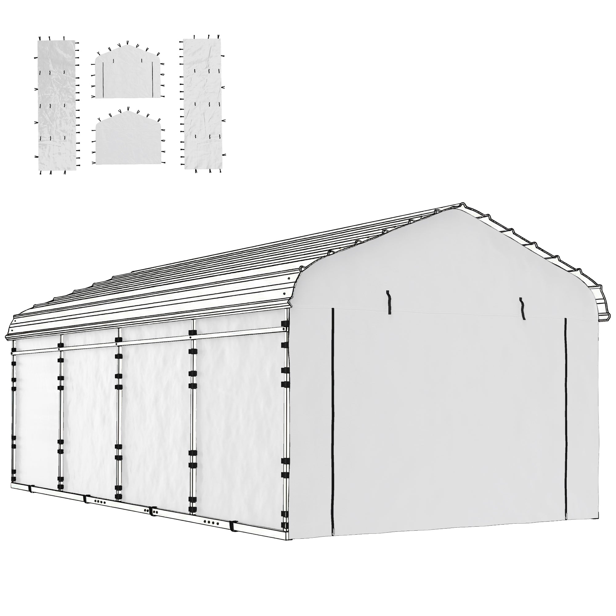 Carport Replacement Sidewall Panel for 10' x 15' Carports, UPF50+ Waterproof Replacement Side Wall Cover, White
