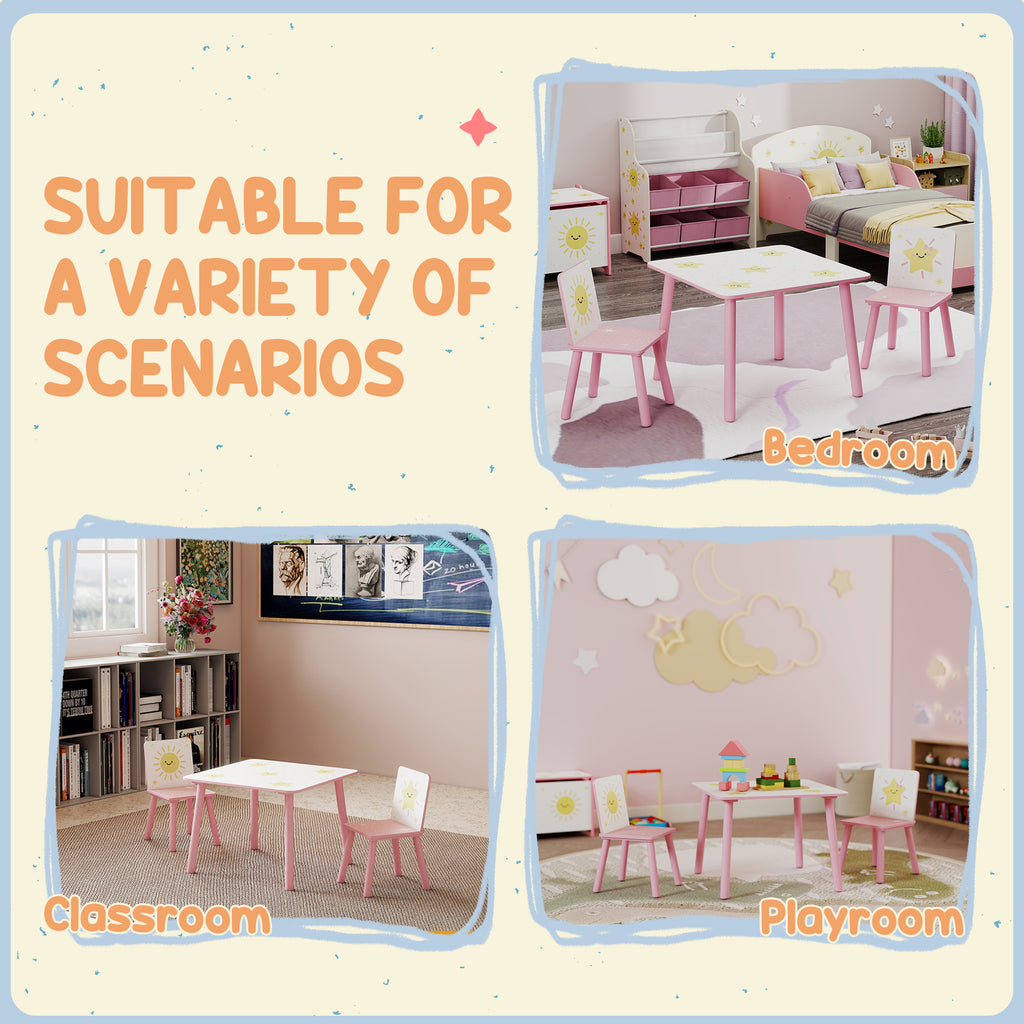 3-Piece Kids Toddler Table and Chair Set Furniture for Boys and Girls Aged 3-8, Bedroom, Nursery, Playroom, Pink