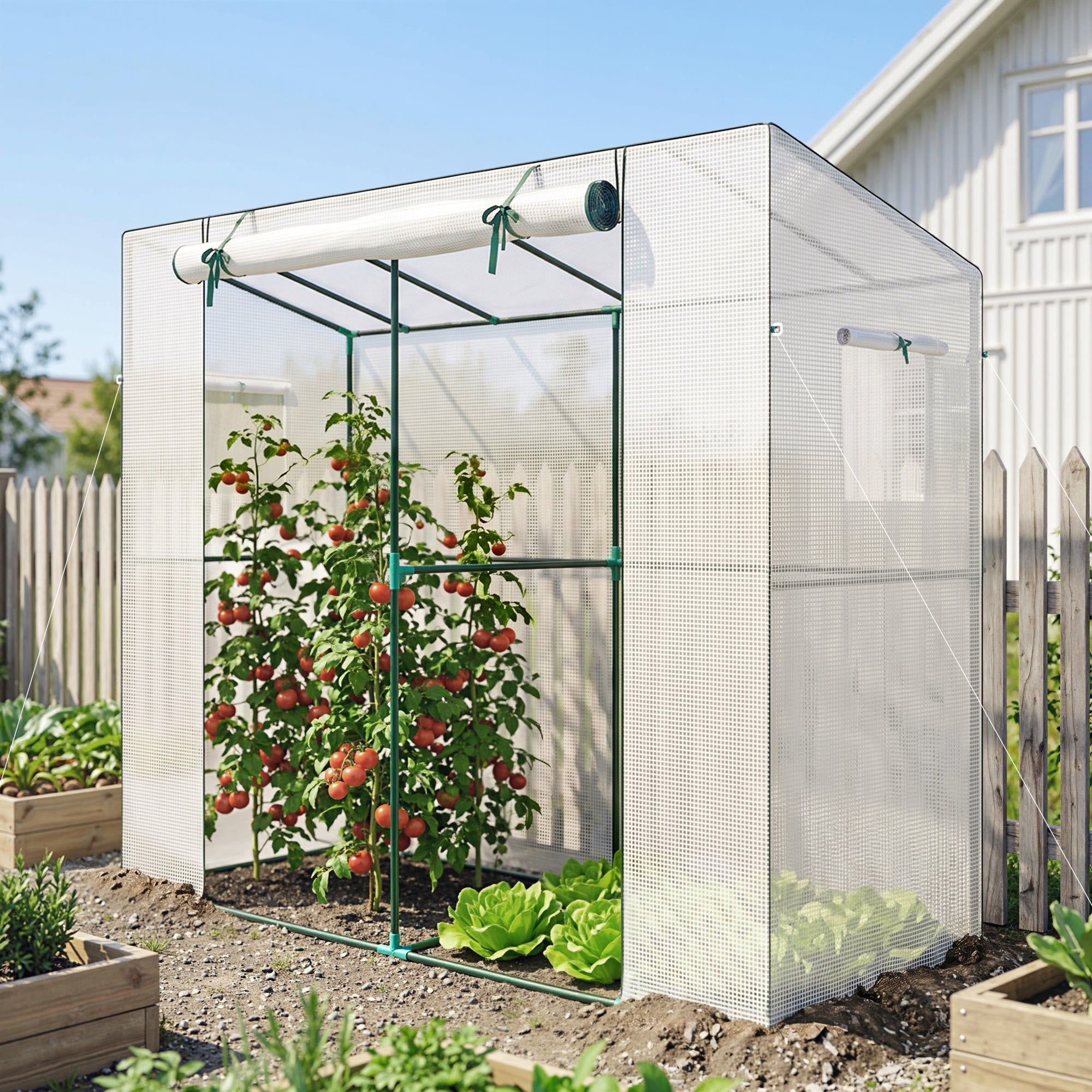 Walk-in Portable Greenhouse Small Greenhouse for Outdoors with UV-resistant PE Cover, 6.6' x 2.5' x 5.6' White