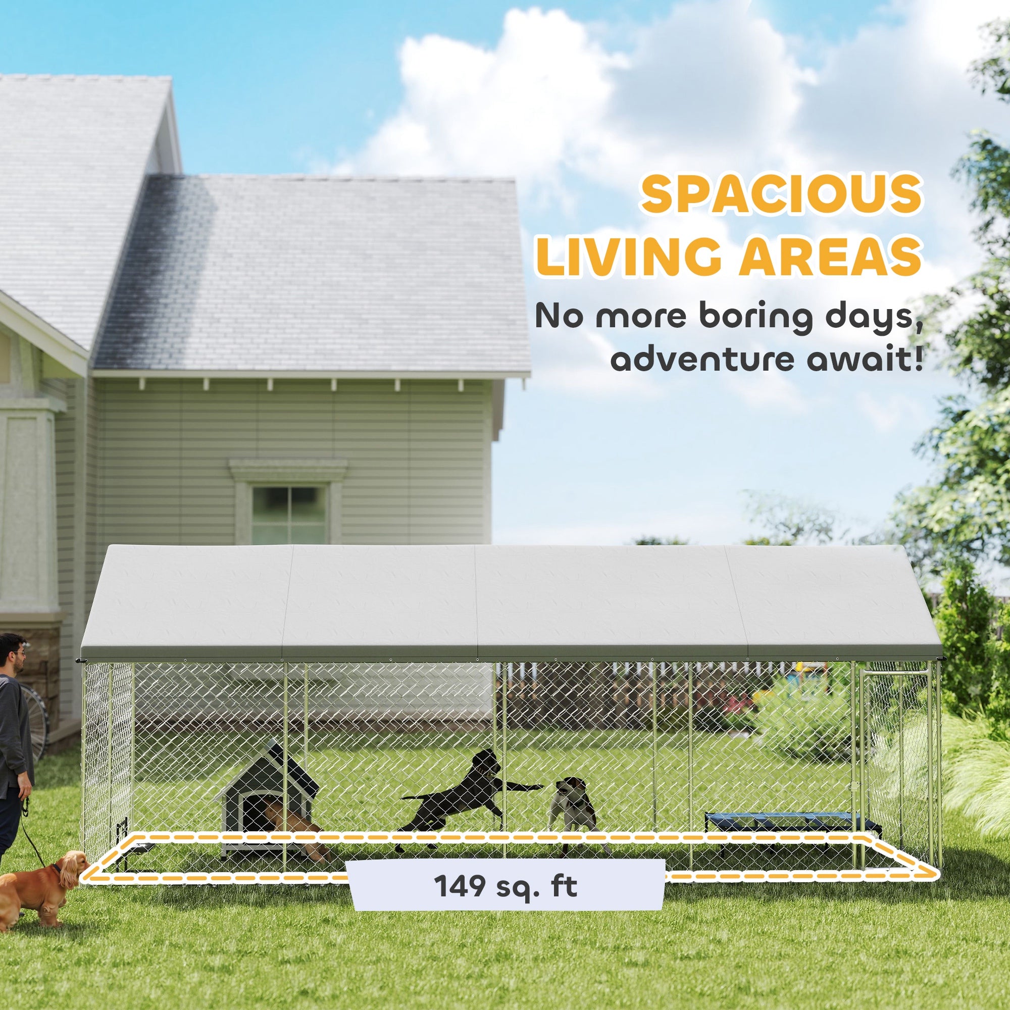 Heavy Duty Outdoor Dog Kennel with Waterproof Roof, Secure Latch, Chain Link Dog Run for Backyard, 20' x 7.5' x 8'