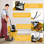 Mop Bucket with Wringer on Wheels for Floor Cleaning, 27.5 Quart Down Press Wringer with Handle and Mop, Yellow