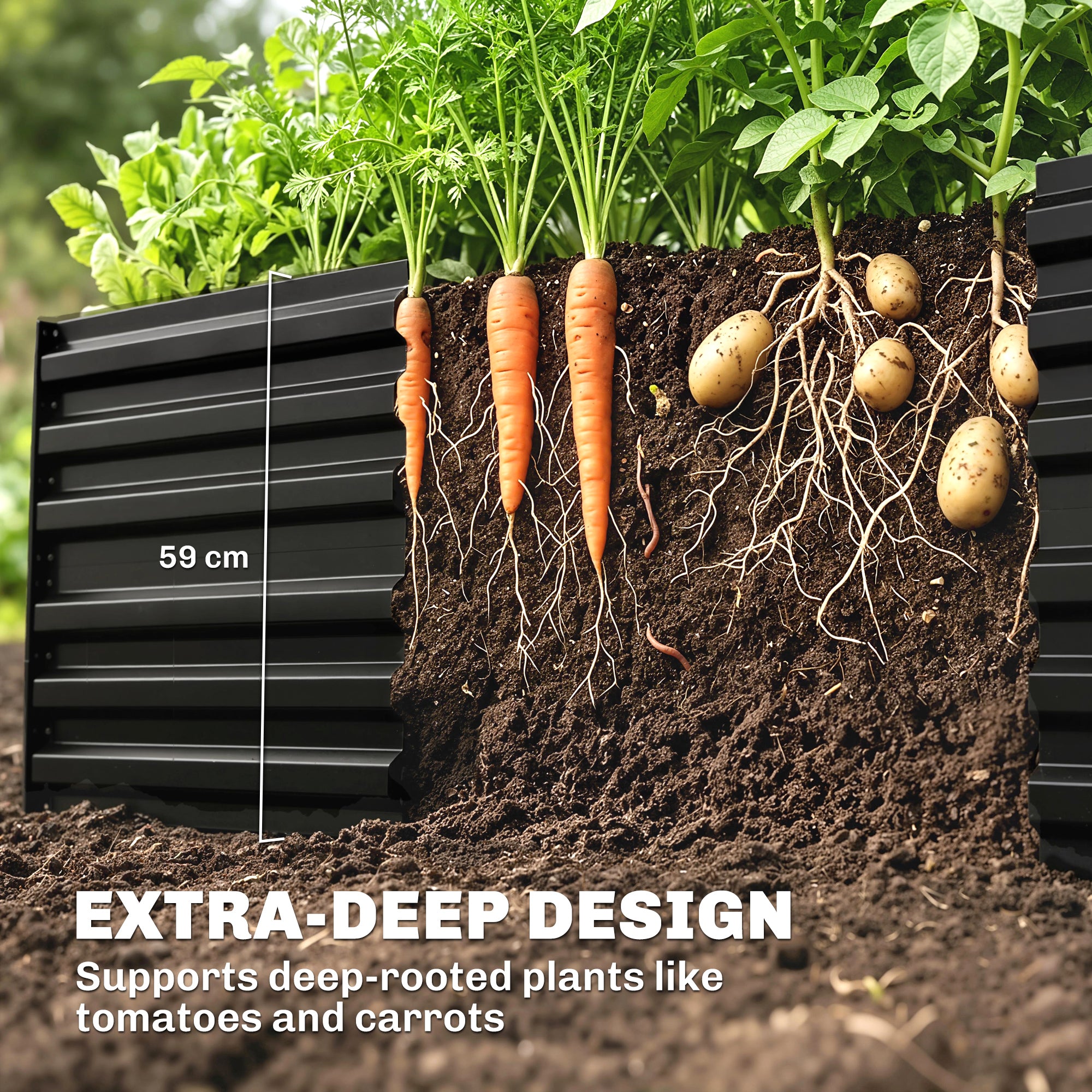 Galvanized Raised Garden Bed, Steel Outdoor Planters with Reinforced Rods, 71" x 36" x 23", Black