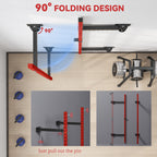 Folding Squat Rack with Pull Up Bar, Wall Mounted and Adjustable, 1000 Pounds Capacity Power Rack, Red