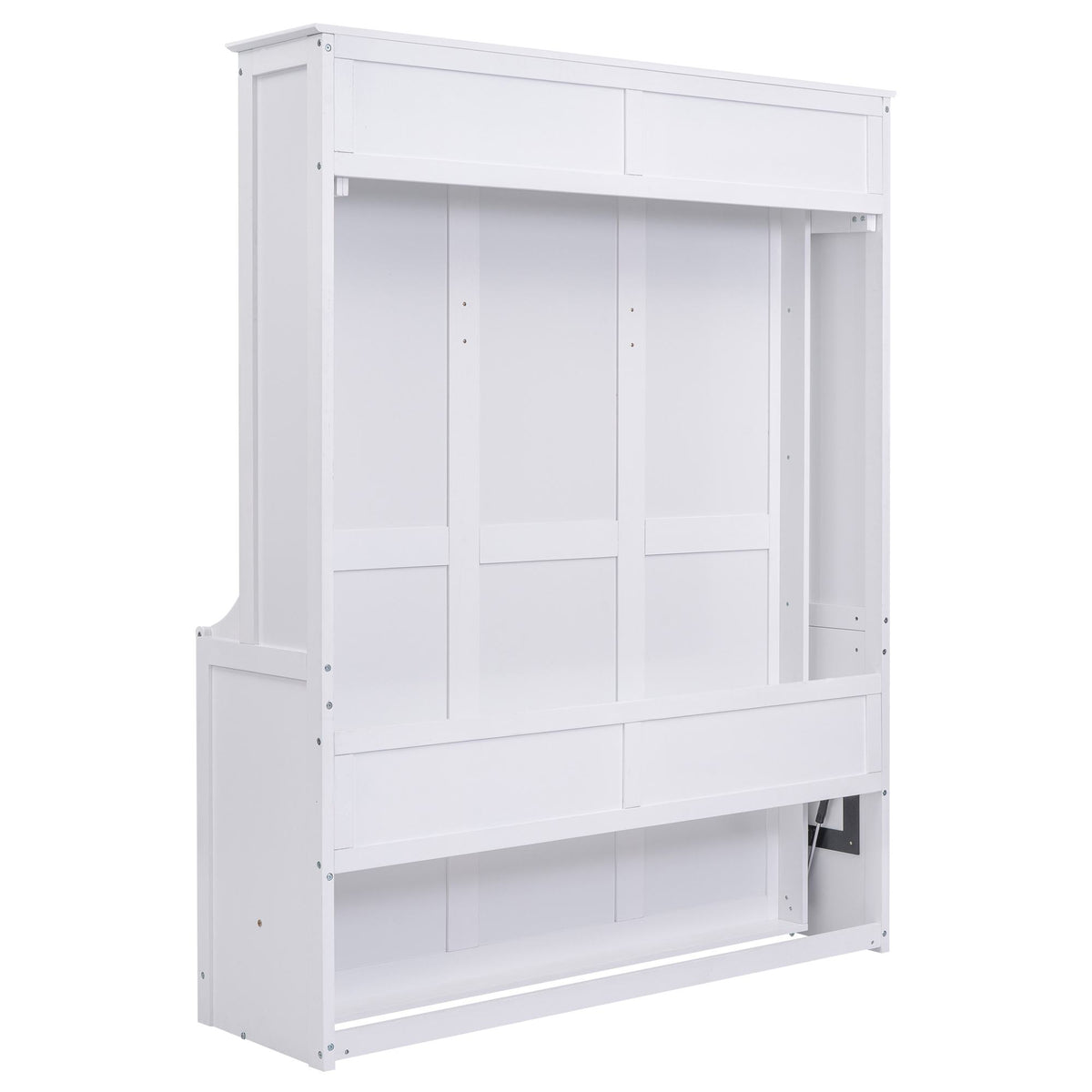 Space-Saving Design Queen Size Murphy Bed with Shelf, Solid Wood and MDF, 86" L x 69.5" W x 87" H, White