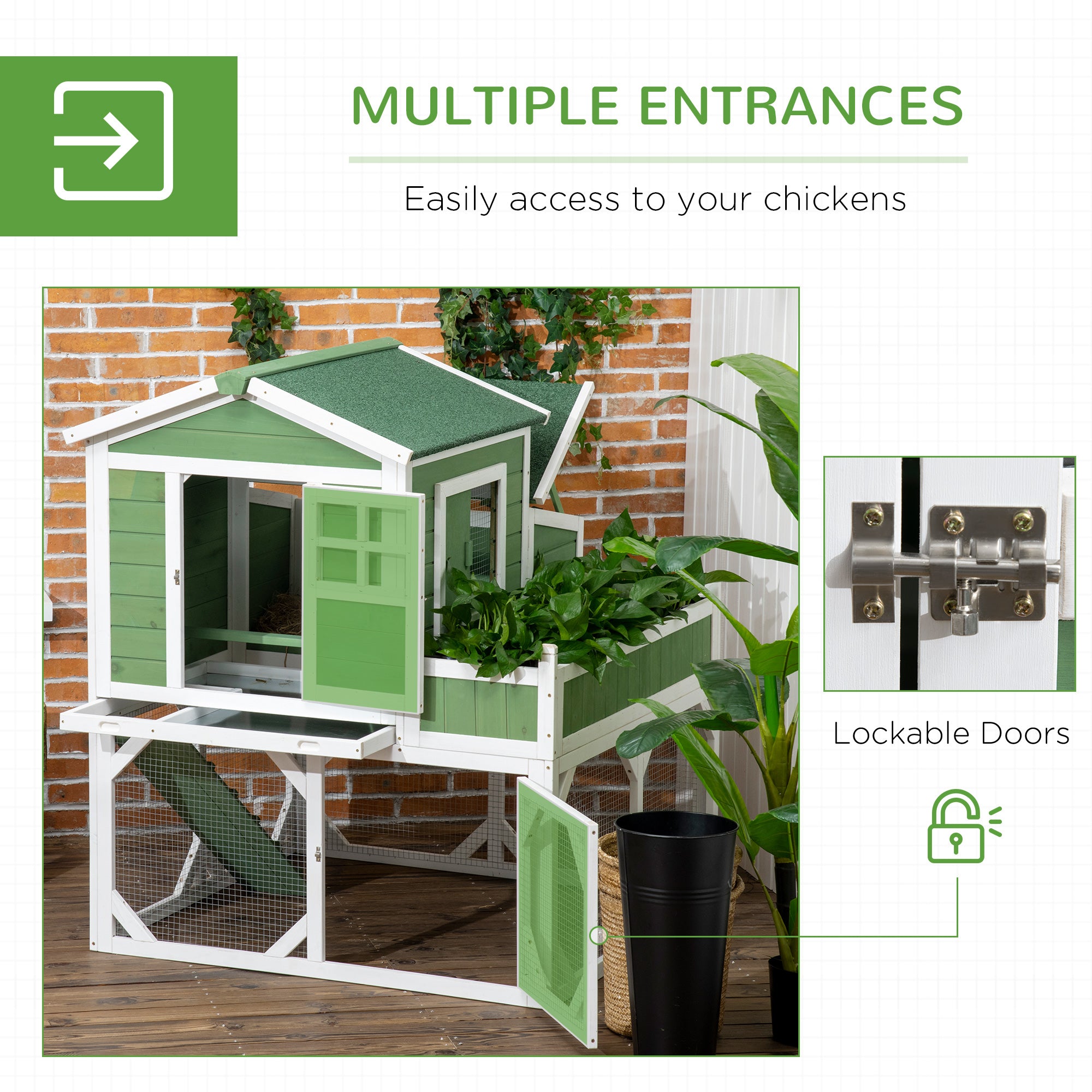 49" Small Chicken Coop Hen House with Garden Space, Chicken House Outdoor Run Cage with Weather Protection, 2-4 Birds, Green