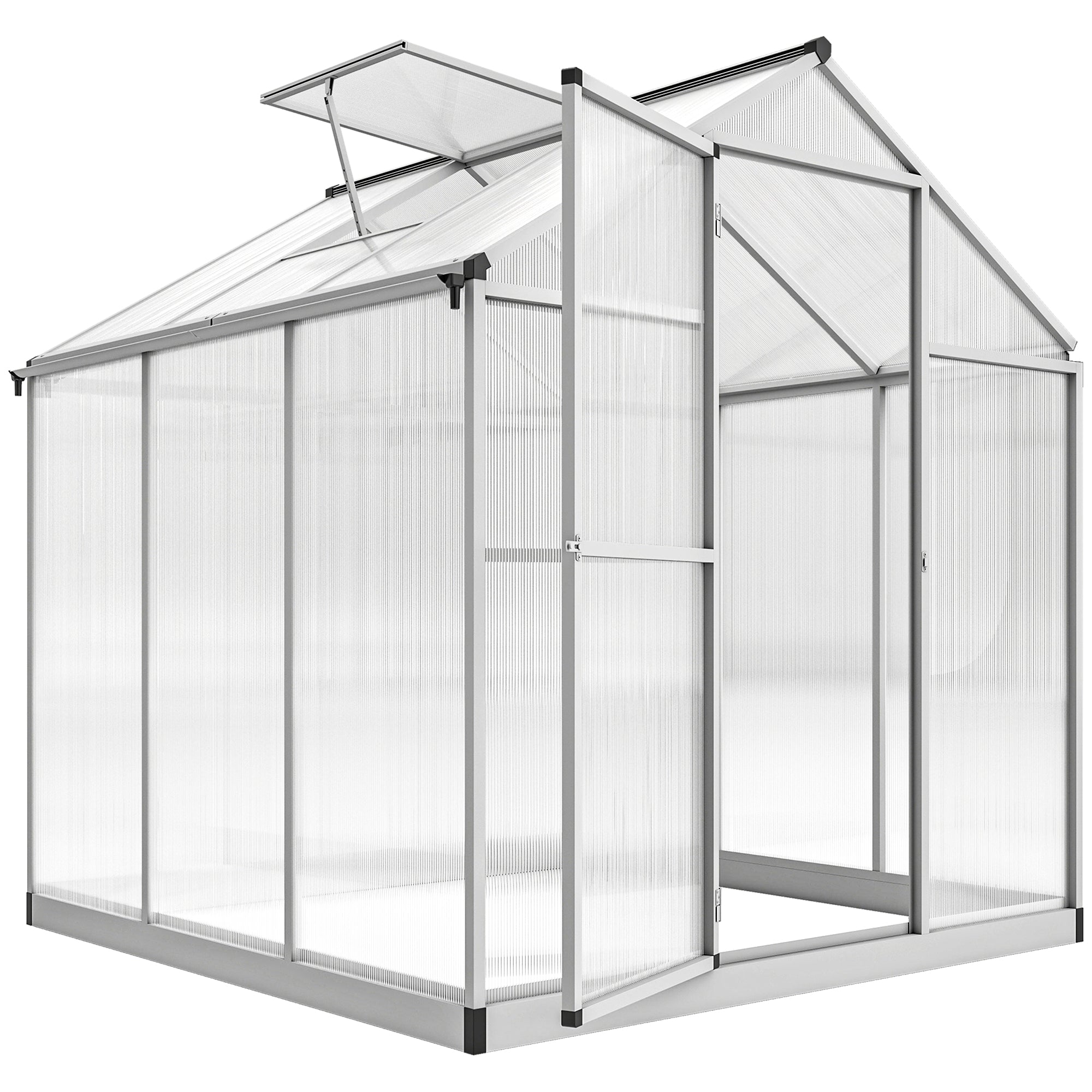 6' L x 6' W Walk-In Polycarbonate Greenhouse with Roof Vent for Ventilation & Rain Gutter for Winter