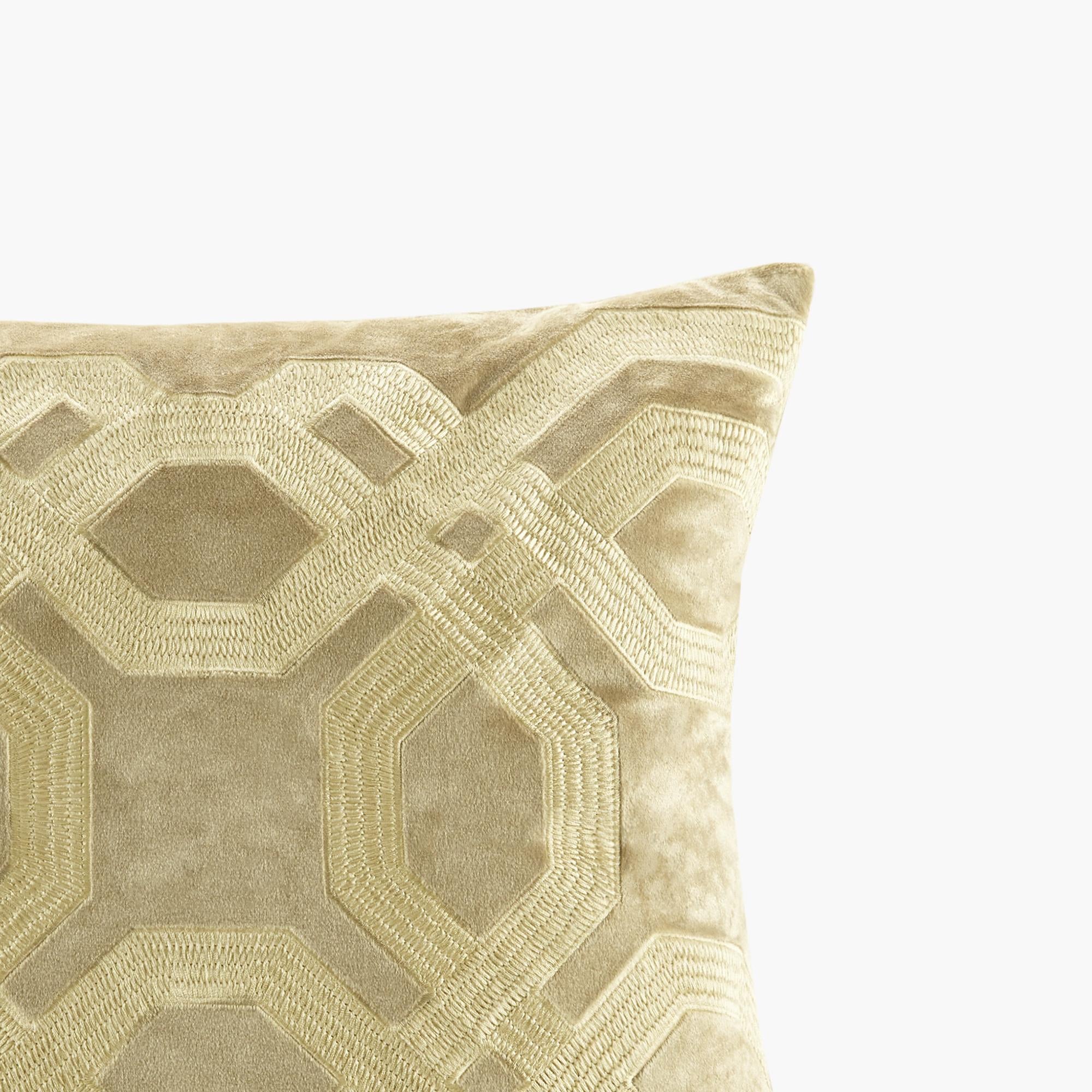 Decorative Square Pillow with Removable Goose Feather Insert, Polyester Velvet Embroidery, YKK Metal Zipper, 18" L x 18" W x 5" H, Gold
