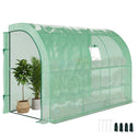 10' x 5' x 7' Lean to Greenhouse, Walk-In Green House, Plant Nursery with 2 Roll-up Doors and Windows, PE Cover and 3 Wire Shelves, Green