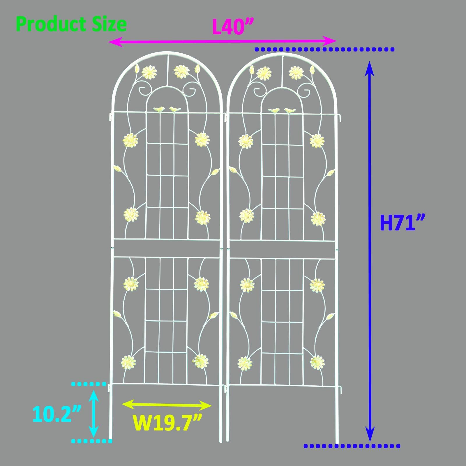 2 Pack Metal Garden Trellis with Versatile Decoration, Sturdy Iron Construction, Rustproof Climbing Plant Support, Cream White