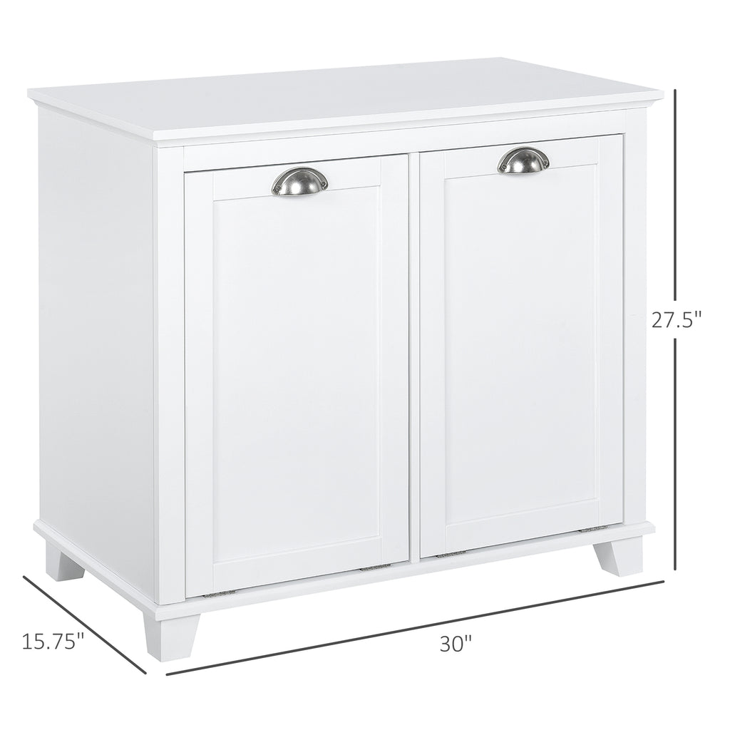 Dual Tilt out Laundry Hamper Cabinet, Bathroom Storage Cabinet with 2-Compartment Hamper, Modern Bathroom Floor Cabinet for Washroom, White