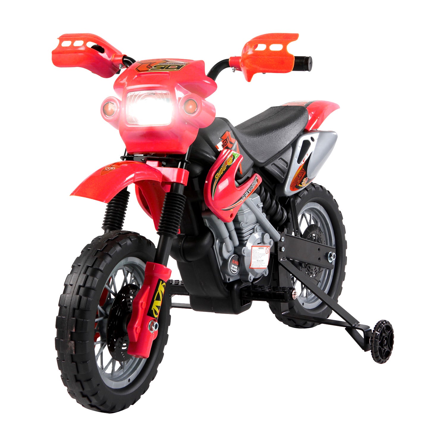 6V Kids Motorcycle, Electric Motorcycle with Dirt Bike Style, Street Bike Design Battery Powered Ride On Toy with Training Wheels, Headlight, Music, Ages 5-8, Red