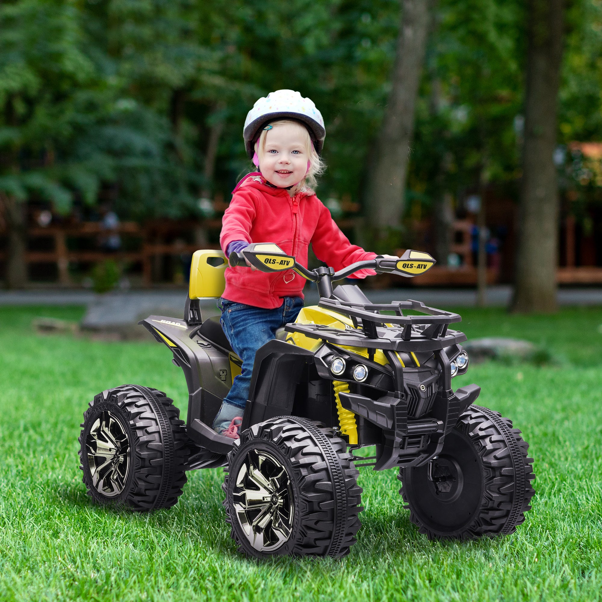 12V Kids Recharging Ride-on Electric ATV Quad w/ Realistic Headlights Wide Wheel, Yellow