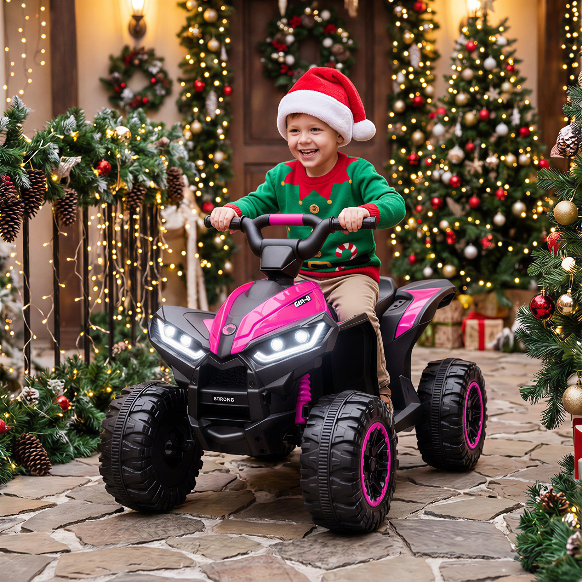 Kids ATV 4 Wheeler, 12V Kids Ride On Toy with Dual Motors, High & Low Speed, Music, Headlights, Up to 3.7 MPH, Pink