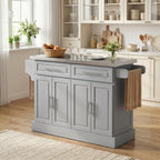 Rolling Kitchen Island Cart with 47" Stainless Steel Top, Portable Island Table for Kitchen with Wheels, Adjustable Shelves, 2 Drawers, Spice, Knife and Towel Rack, Gray