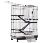 32"L 4-Level Small Animal Cage Rabbit Hutch with Universal Lockable Wheels, Slide-out Tray for Bunny, Chinchillas, Ferret, Black