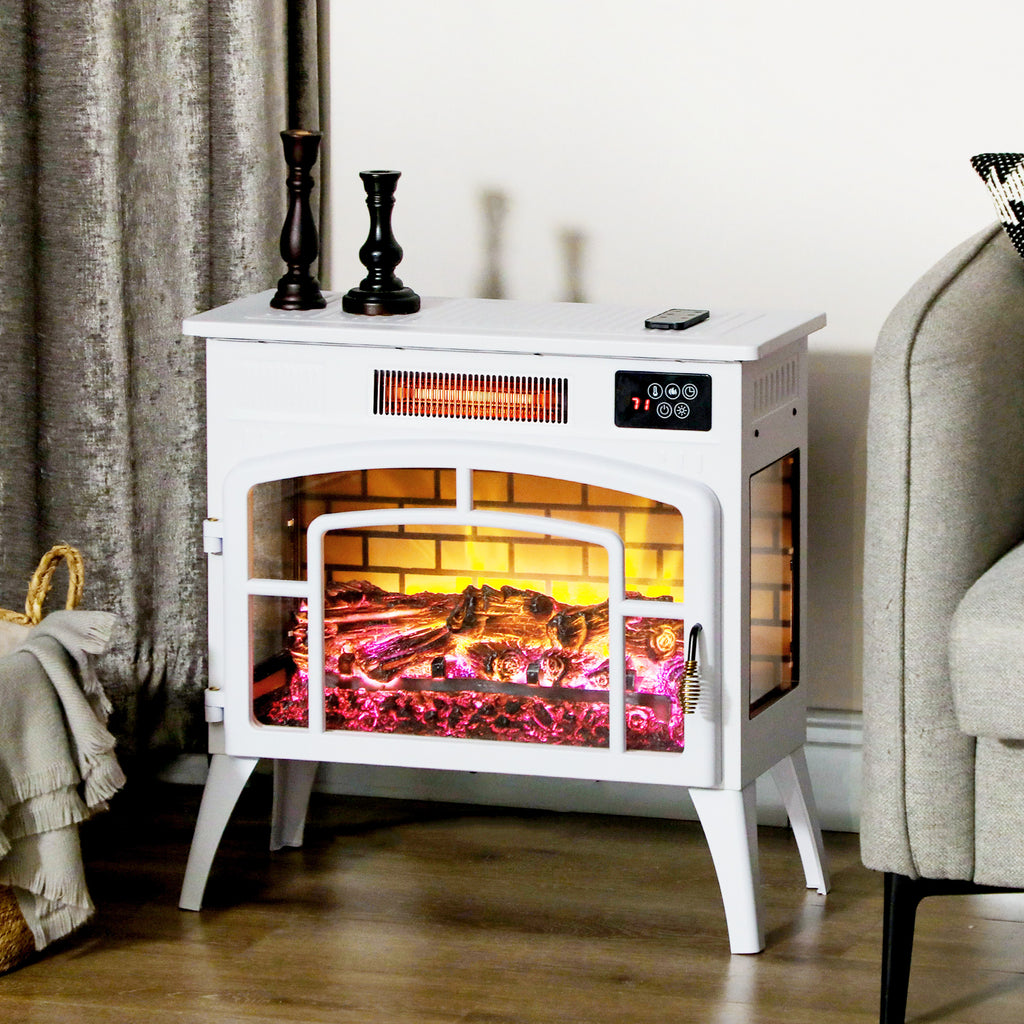 Electric Fireplace Stove, Infrared Fireplace Heater with Realistic Flame & Adjustable Temperature, 1500W, White