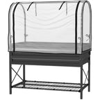 Raised Garden Bed with Legs and Cover, Metal Elevated Planter Box with Bottom Shelf and Liner for Vegetables, Black