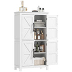 Bathroom Floor Storage Cabinet, Farmhouse Bathroom Cabinet with 4 Doors and Adjustable Shelf, White