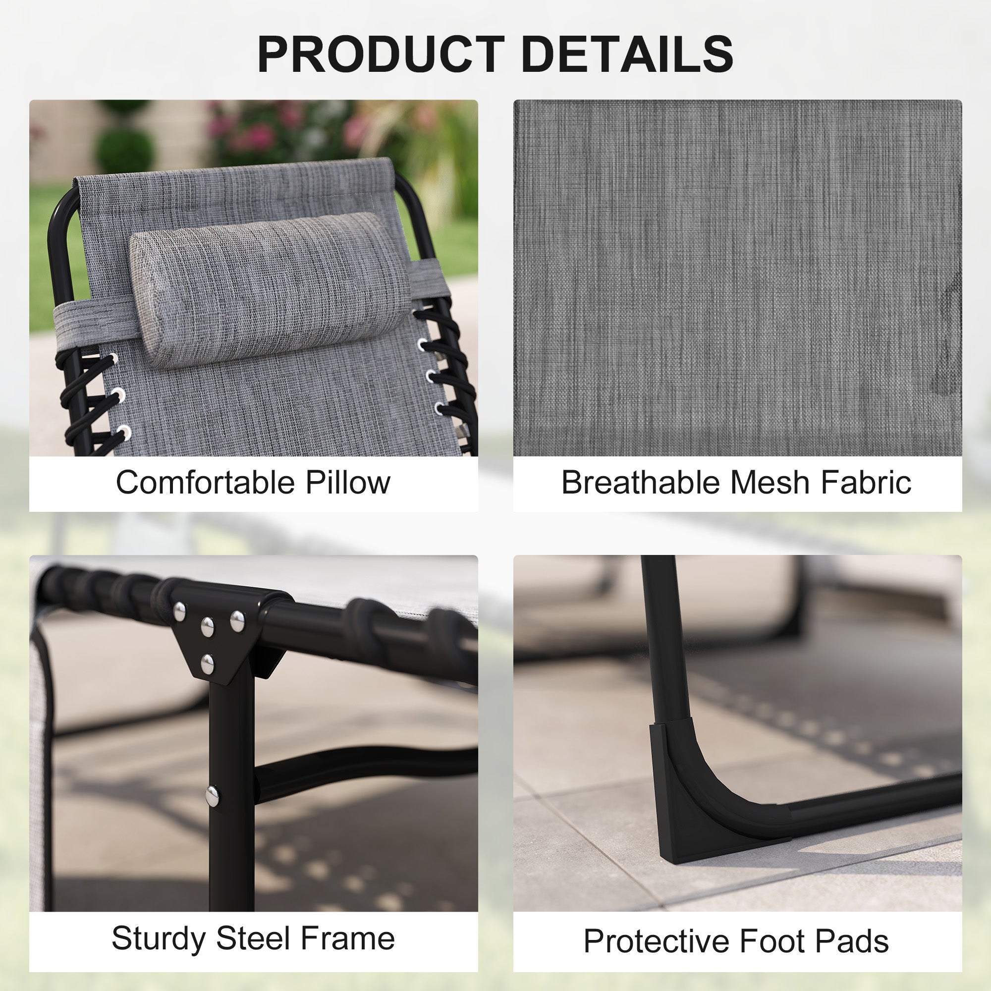 Folding Chaise Lounge Chair Outdoor, Sun Tanning Chair with Side Pocket, Carrying Strap, Portable Patio Beach Lounger with 5-Position Reclining Back, Headrest for Pool, Camping, Yard, Gray