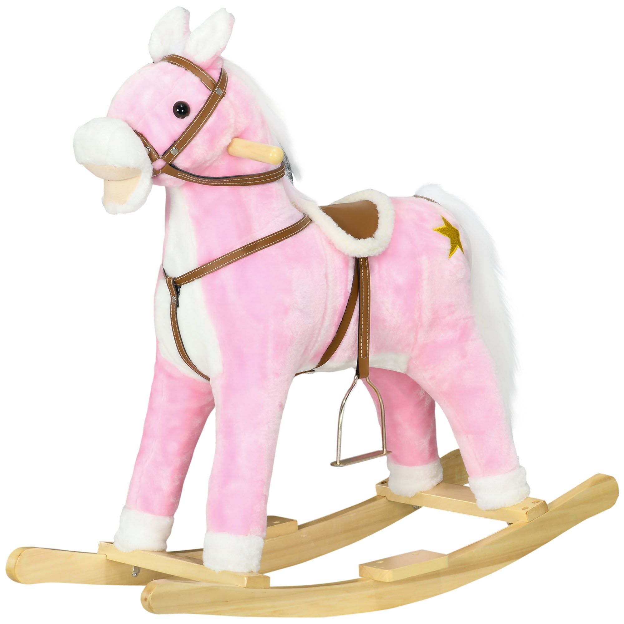 Rocking Horse Toddler Ride On Horse with Sound Saddle, Pink
