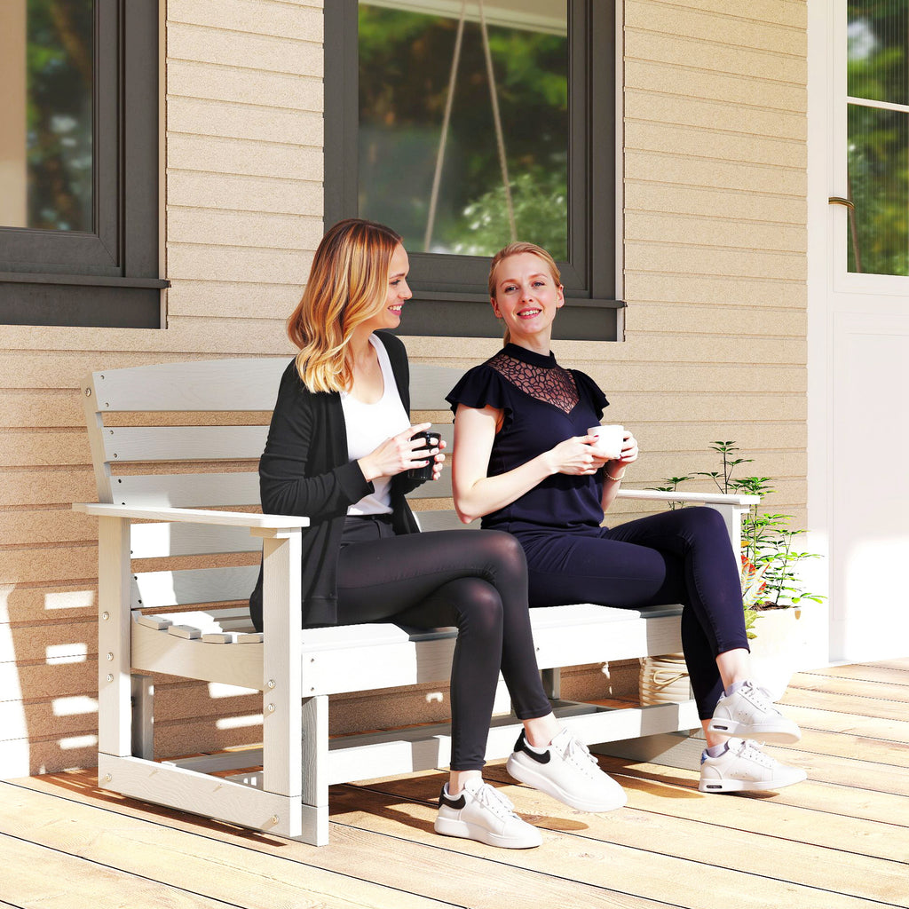 Patio Glider Bench w/ HDPE Slatted Double Rocking Chair, Distressed White