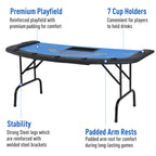 Poker Table Foldable, 72" Blackjack Table for 7 Players with Chip & Cup Holder, Blue Felt