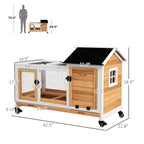Wooden Rabbit Hutch with Wheels, Run, Slide-out Tray for Small Animals, Guinea Pig, Yellow