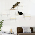Cat Shelves for Indoor Cats, 6Pc Modern Cat Wall Furniture with Adjustable Height Jumping Platforms & Hammock, Cream White