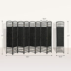 8 Panel Folding Room Divider Portable Privacy Screen Wave Fiber Room Partition for Home Office Black