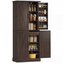 72" Tall Kitchen Pantry Cabinet, Farmhouse Storage Cabinet with 8 Door Racks and Adjustable Shelves, Brown