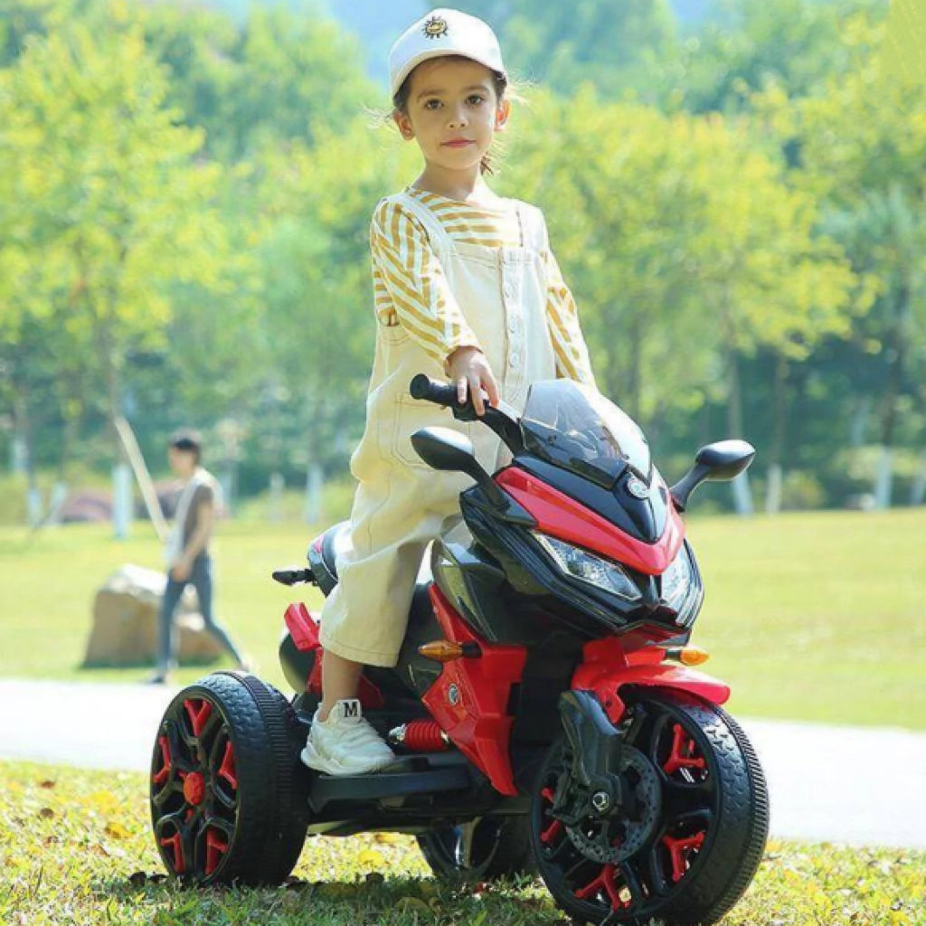 12V Kids Electric 3-Wheel Ride-On Motorcycle with Dual Motors, Manual Throttle, Motorbike for Ages 3-5, 43.5″ L x 23.5″ W x 29″ H, Red