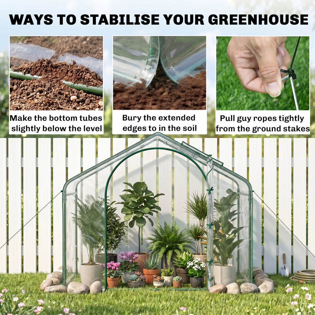 6' x 3' x 5' Portable Walk-in Greenhouse, Plastic Cover, Steel Frame Garden Hot House, Zipper Door, Top Vent for Flowers, Vegetables, Saplings, Tropical Plants, Clear