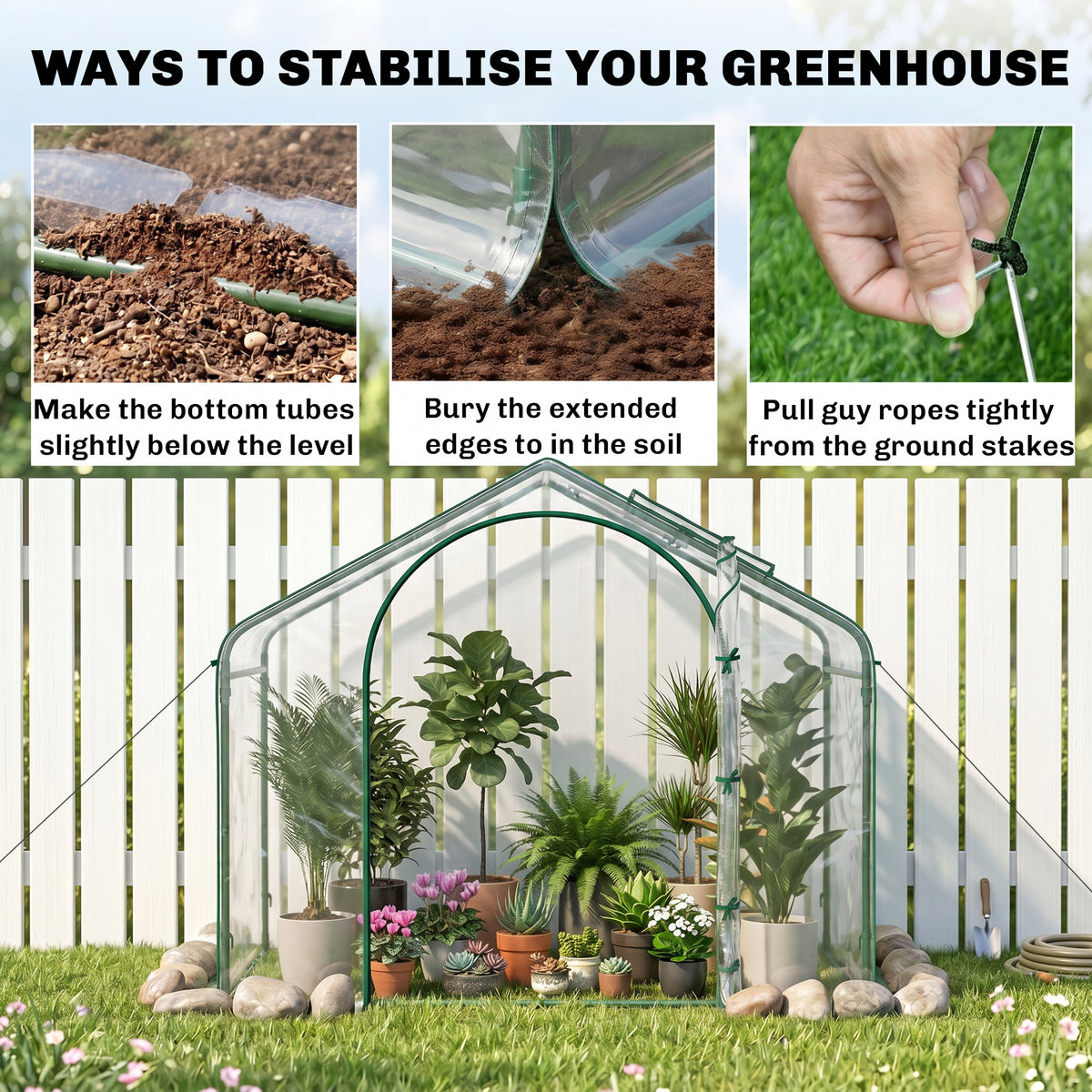 6' x 3' x 5' Portable Walk-in Greenhouse, Plastic Cover, Steel Frame Garden Hot House, Zipper Door, Top Vent for Flowers, Vegetables, Saplings, Tropical Plants, Clear