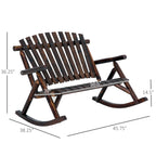 Wooden Porch Rocking Chair, Wood Double Adirondack, Rocker for Indoor or Outdoor with High Rise Slatted Back, Carbonized