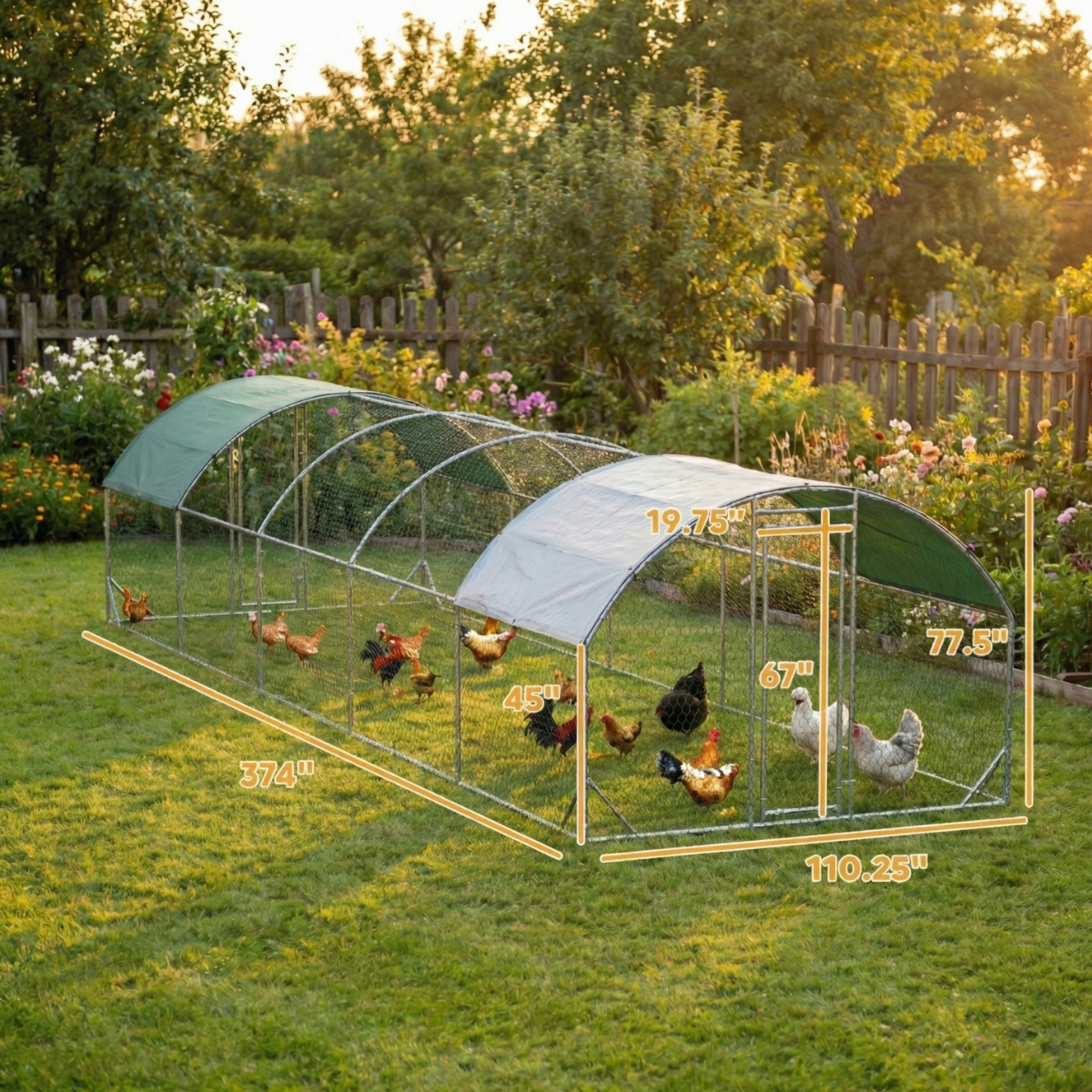 Large Metal Chicken Coop with Waterproof and Anti-UV Cover for Yard, Outdoor, Duck, Rabbit, 9.2' x 31.2' x 6.5'