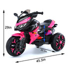 3-Wheel 12V Kids Electric Ride-On Motorcycle with Training Wheels and Headlight, Motorbike with MP3/USB, 43.5'' L x 23.5'' W x 29'' H, Pink