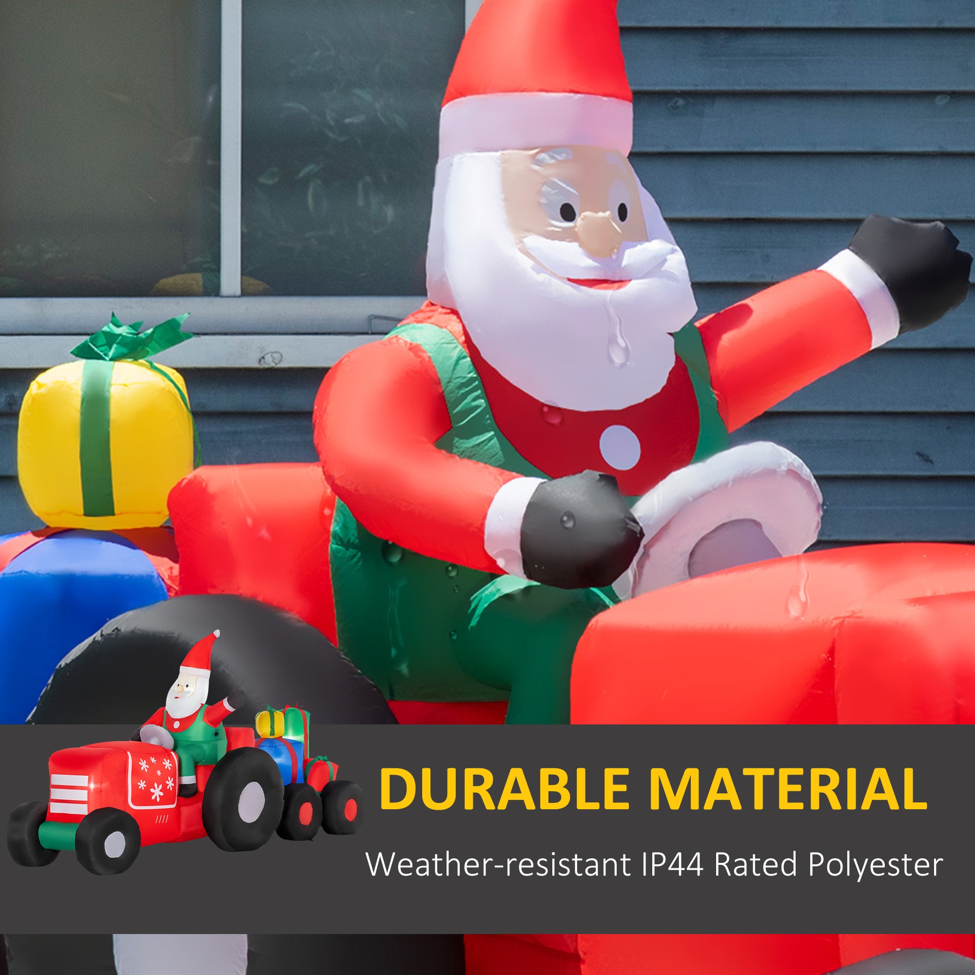 9ft Christmas Inflatables Outdoor Decorations Santa Claus Driving Trailer with Colorful Gift Boxes, Blow-Up LED Yard Christmas Decor for Lawn Garden Party