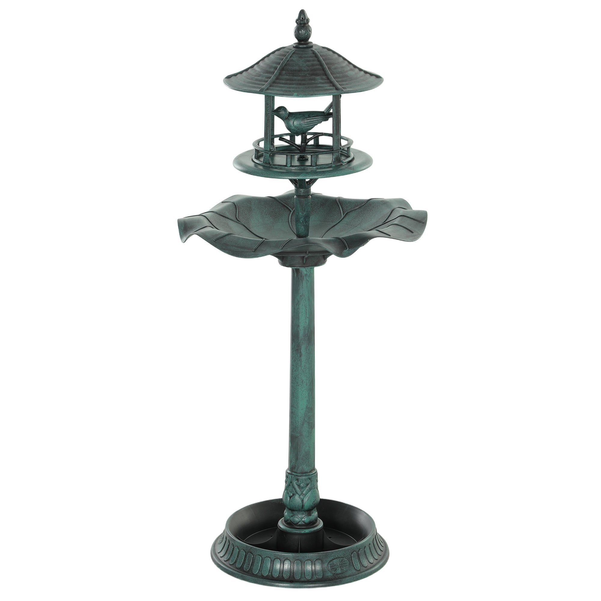 3 in 1 Garden Bird Bath Bowl Pedestal with Bird Feeder, Large Water Basin, Underneath Flower Planter, Green