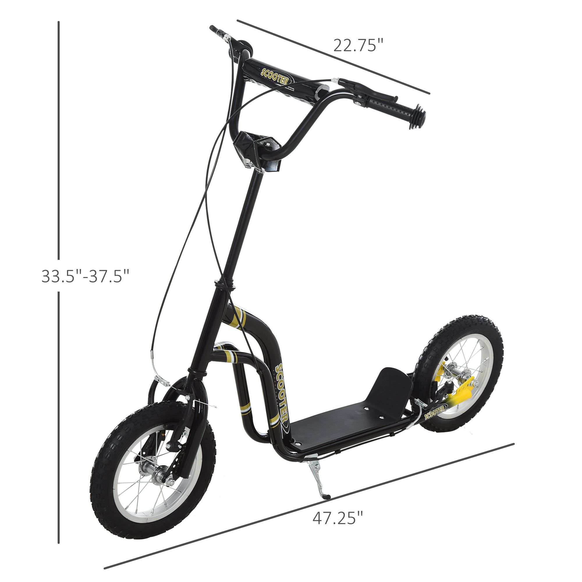 Youth Scooter Front and Rear Caliper Dual Brakes 12-Inch Inflatable Front Wheel Ride On Toy For Age 5+ - Black