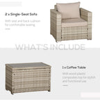 3 Piece Patio Furniture Set, PE Rattan Small Wicker Balcony Furniture, Table & Chairs with Cushions Composite Table, Conversation Set for Apartment, Gray