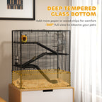 4 Tier Hamster Cage with Deep Tempered Glass Bottom, Running Wheel, Hut, Water Bottle, Food Dish, 31" x 19" x 31.5"