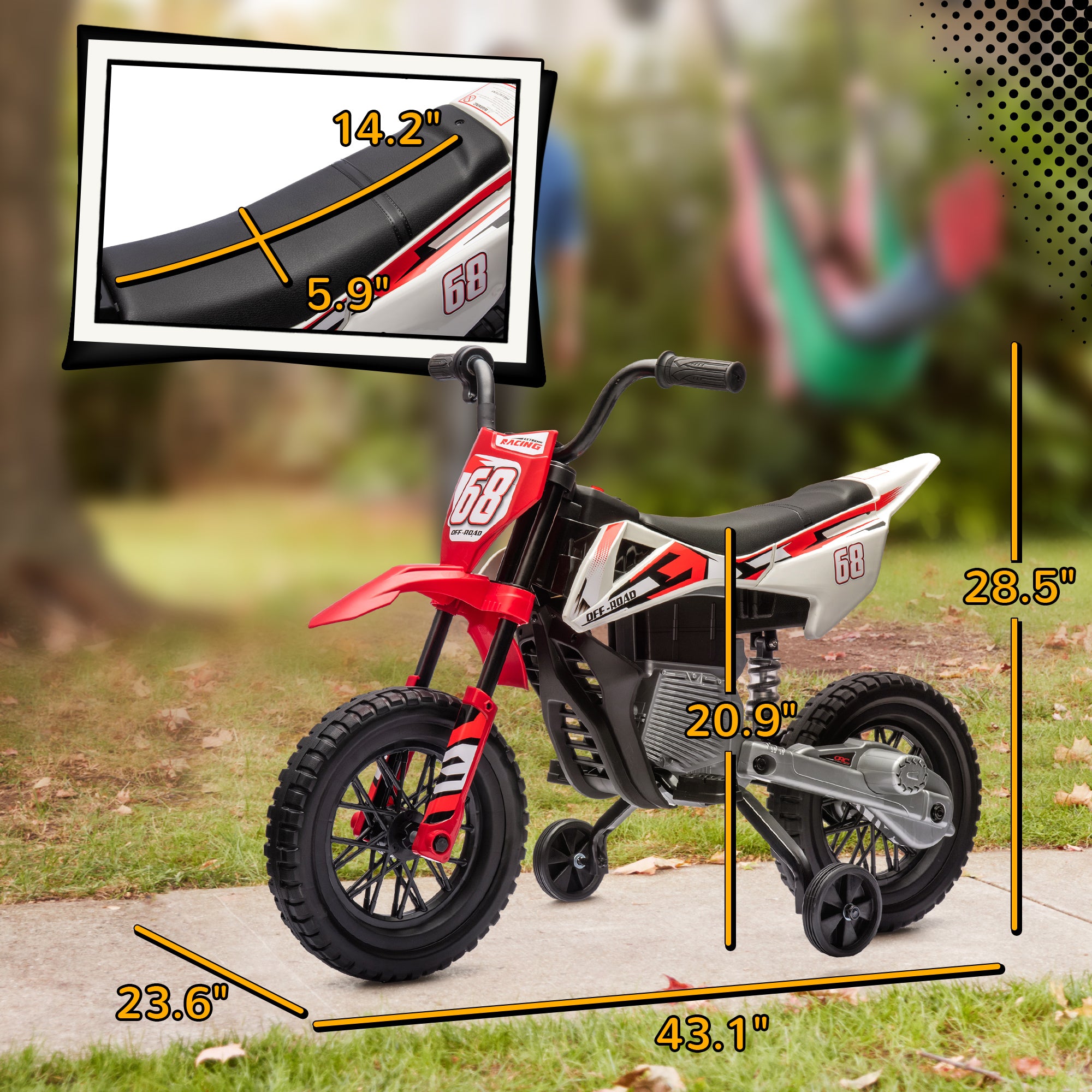 12V Kids Electric Motorcycle w/ Twist Grip Throttle, Training Wheels, Rear Suspension & Music, Red