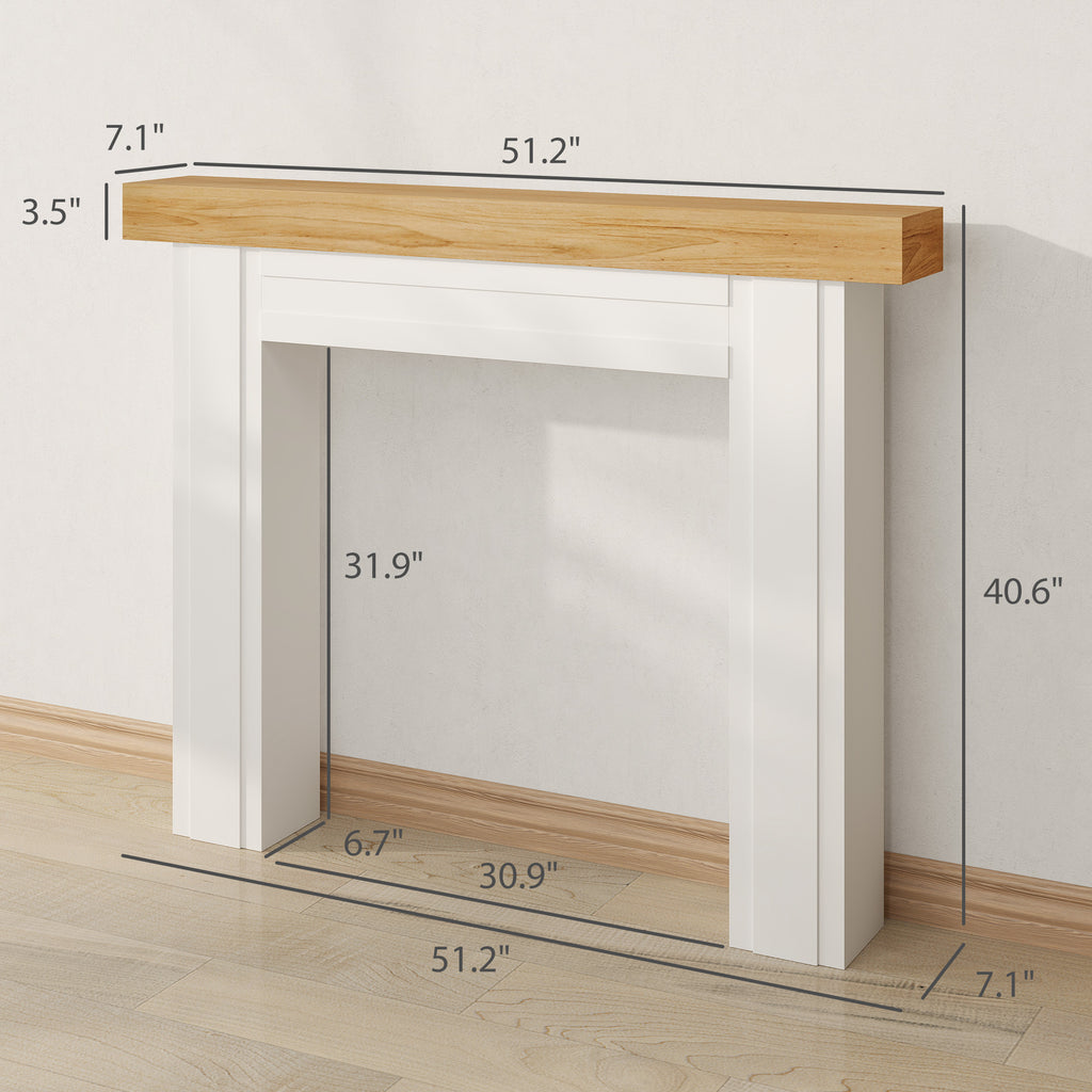 Modern Fireplace Mantel, Freestanding Fireplace Surround with Leg for Electric Fireplaces, 51.2" W x 40.6" H, Natural Wood