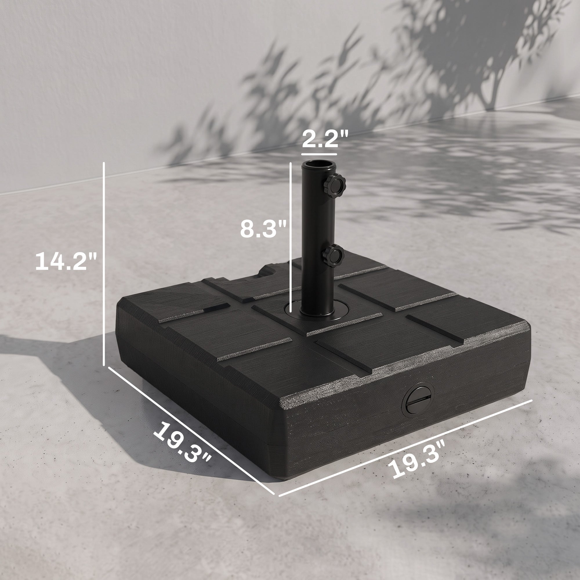 Umbrella Stand for 1.5", or 1.9" Umbrella Poles, Fillable Umbrella Base, Black