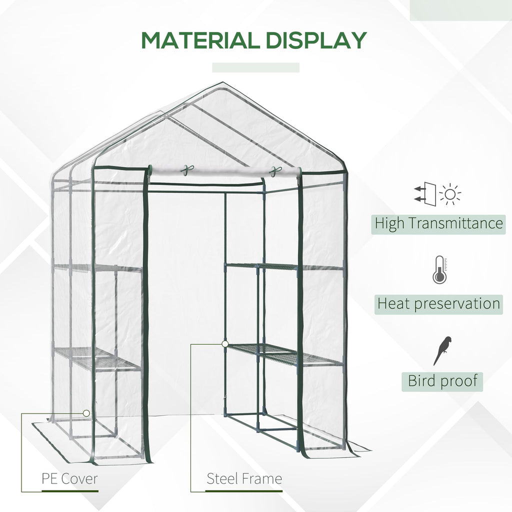 5' x 5' x 6' Mini Walk-in Greenhouse Kit, Portable Green House with 3 Tier Shelves, Roll-Up Door, and Weatherized Plastic Cover for Backyard Garden, Clear