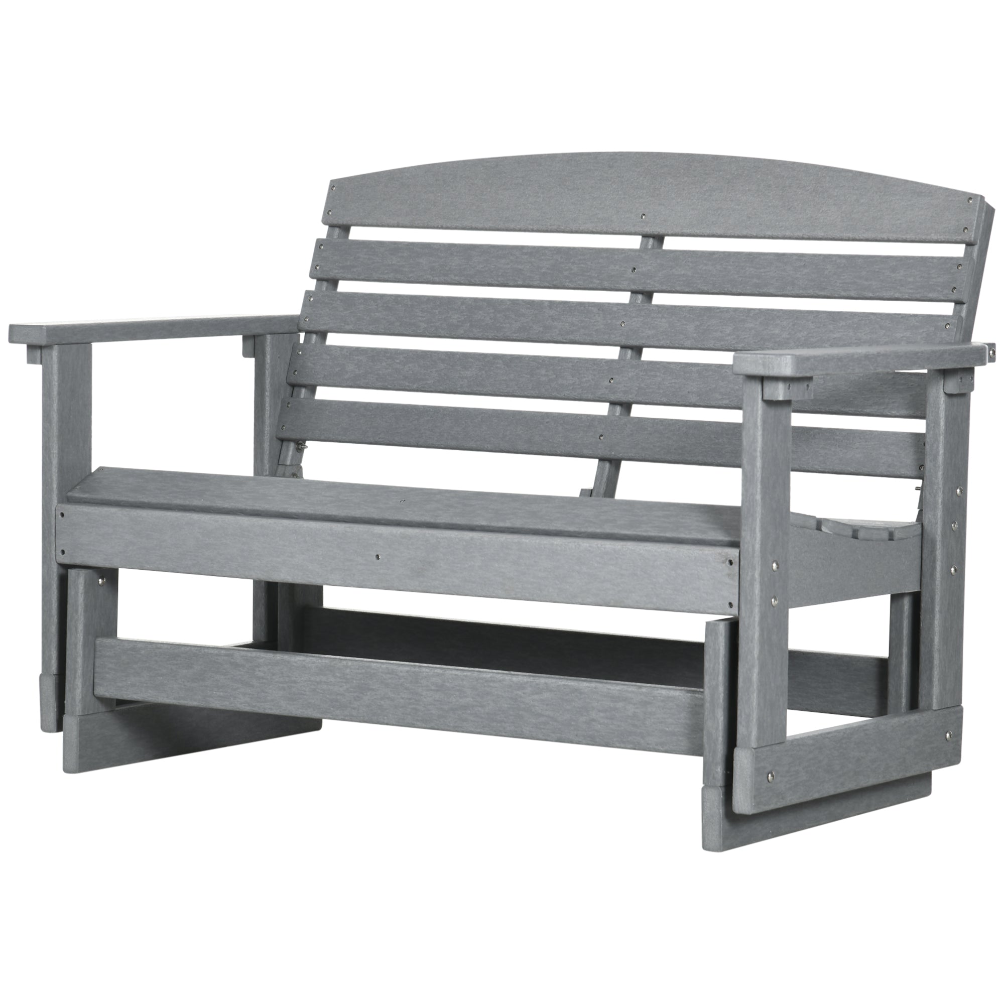 Patio Glider Bench w/ HDPE Slatted Double Rocking Chair, Light Gray