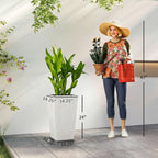 Tall Planters for Outdoor Plants Set of 3, 24 In Taper Planters with Drainage Holes, Rattan Decor Plant Pots, White