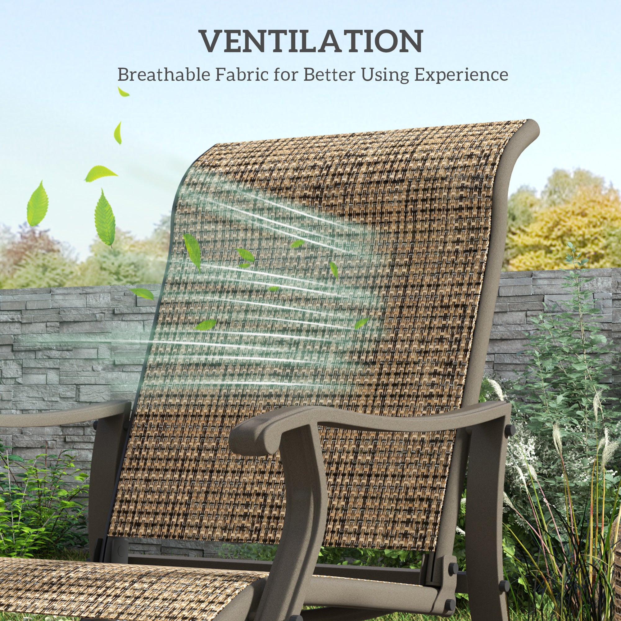 Outdoor Glider Chair Patio Glider Swing Chair with Mesh Seat, Steel Frame for Backyard, Garden, Porch, Light Mixed Brown